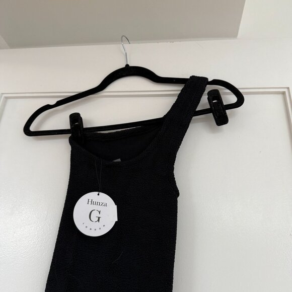 NWT Hunza G Nancy Bodycon Mini Dress One Shoulder Black Stretch Crinkled Fabric - Picture 6 of 9